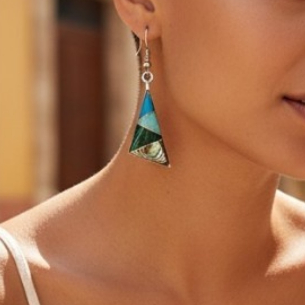 ✨️TAXCO! NWOT! Inlay Turquoise Mother Of Pearl Triangle Earrings!